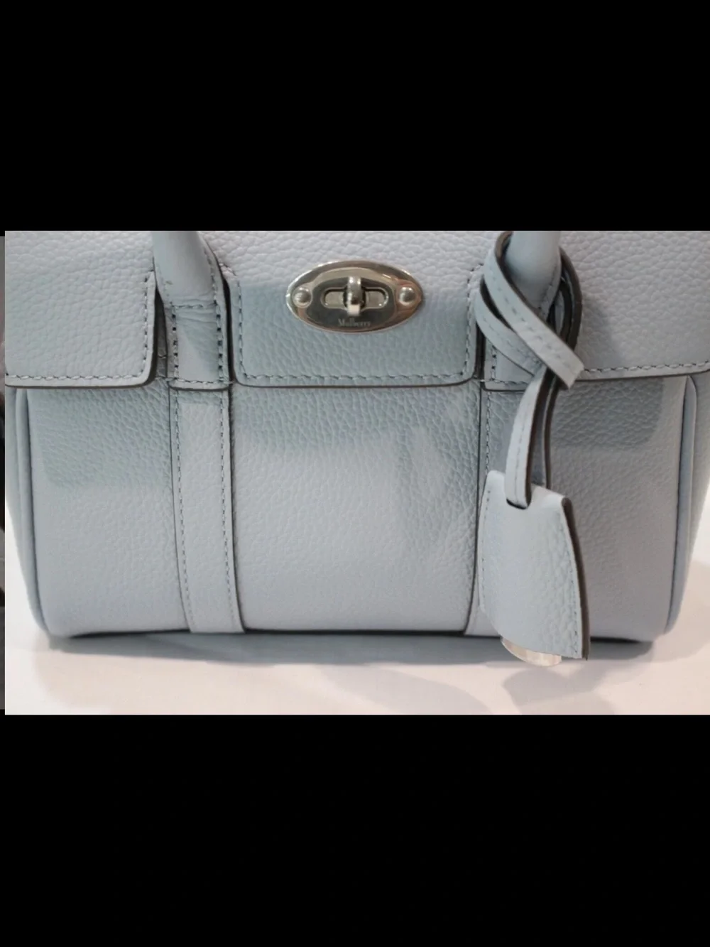 Mulberry Light Blue Leather Top-Handle Satchel with Detachable Strap